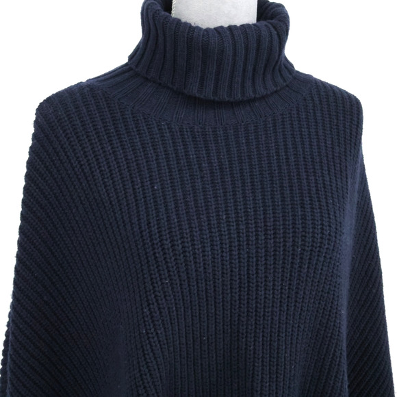 Loft Poncho Sweater Petites MP PM Navy Blue Ribbed Knit Turtleneck Open Sides - Picture 6 of 13
